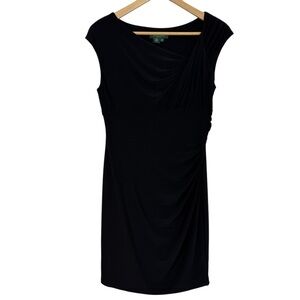 Lauren Ralph Lauren Bodycon Cocktail Dress Sz 10P Black Stretch Fitted Ruching